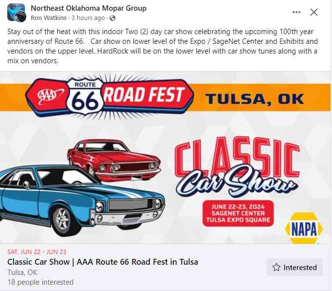 Coming Events Calendar Central Oklahoma MOPAR Association